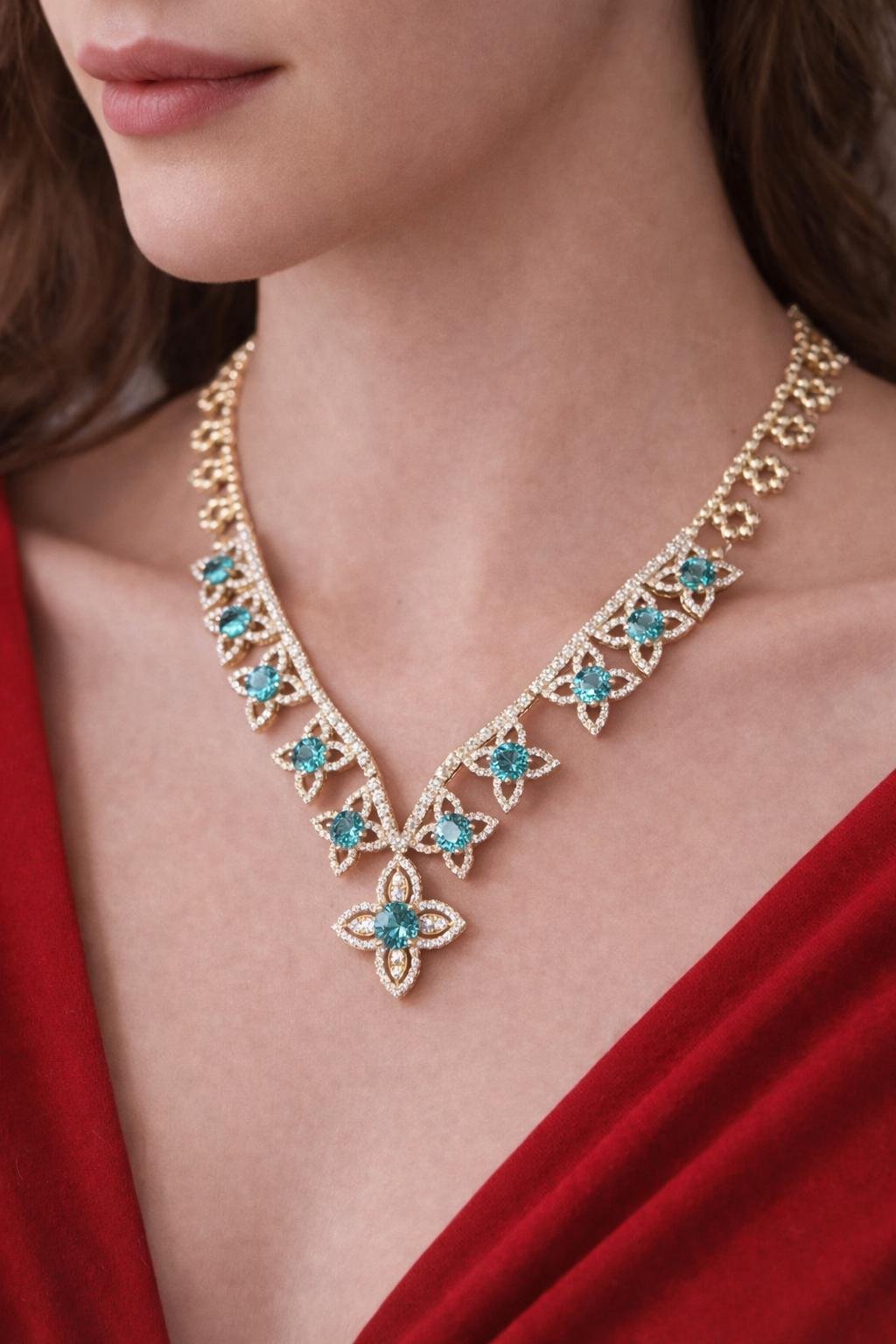 The Regal Aquamarine Petal Statement Necklace