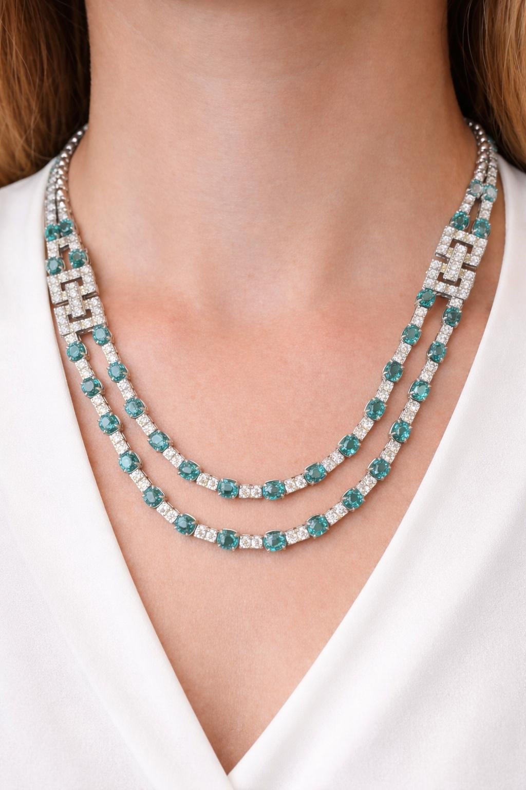 The Riviera Aquamarine Double-Strand Deco Necklace